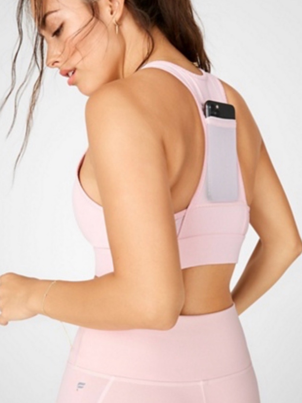 NWOT Fabletics On The Go PowerHold Pale Pink Racerback Sports Bra and Leggings
